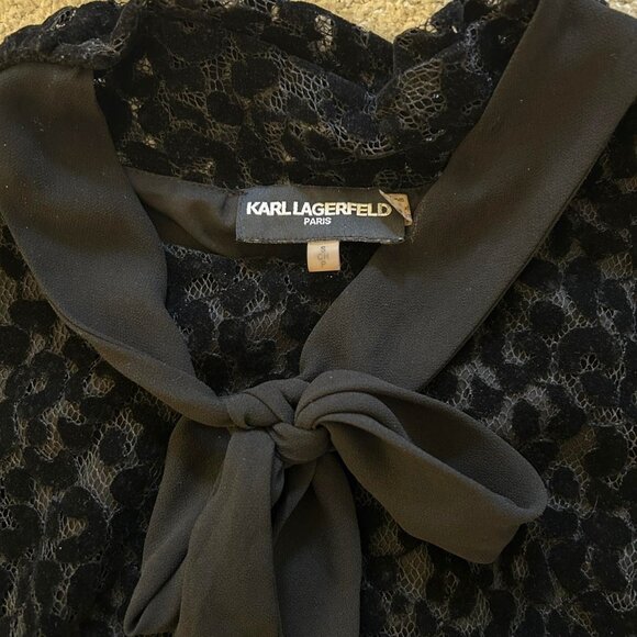 karl lagerfeld black sleeveless velvet lace dress w ribbon collar - Picture 4 of 4